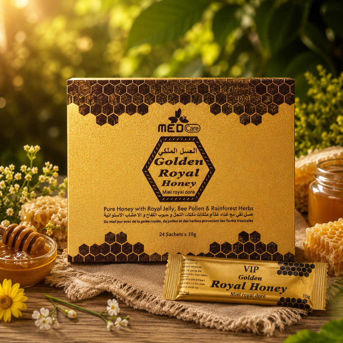 Original MED Care Golden Royal Honey 24 Sachets (10g Each) | Malaysian Royal Honey | Aapki Dukaan