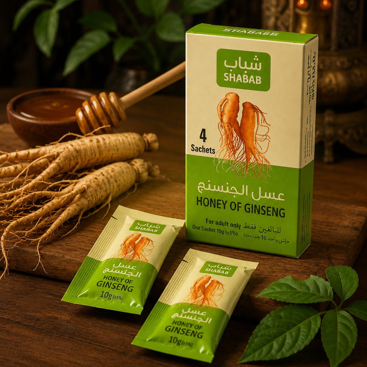 Original Shabab Honey of Ginseng 4 Sachets (10g Each) | Imported from Kuwait | Premium Ginseng Honey | Apki Dukaan