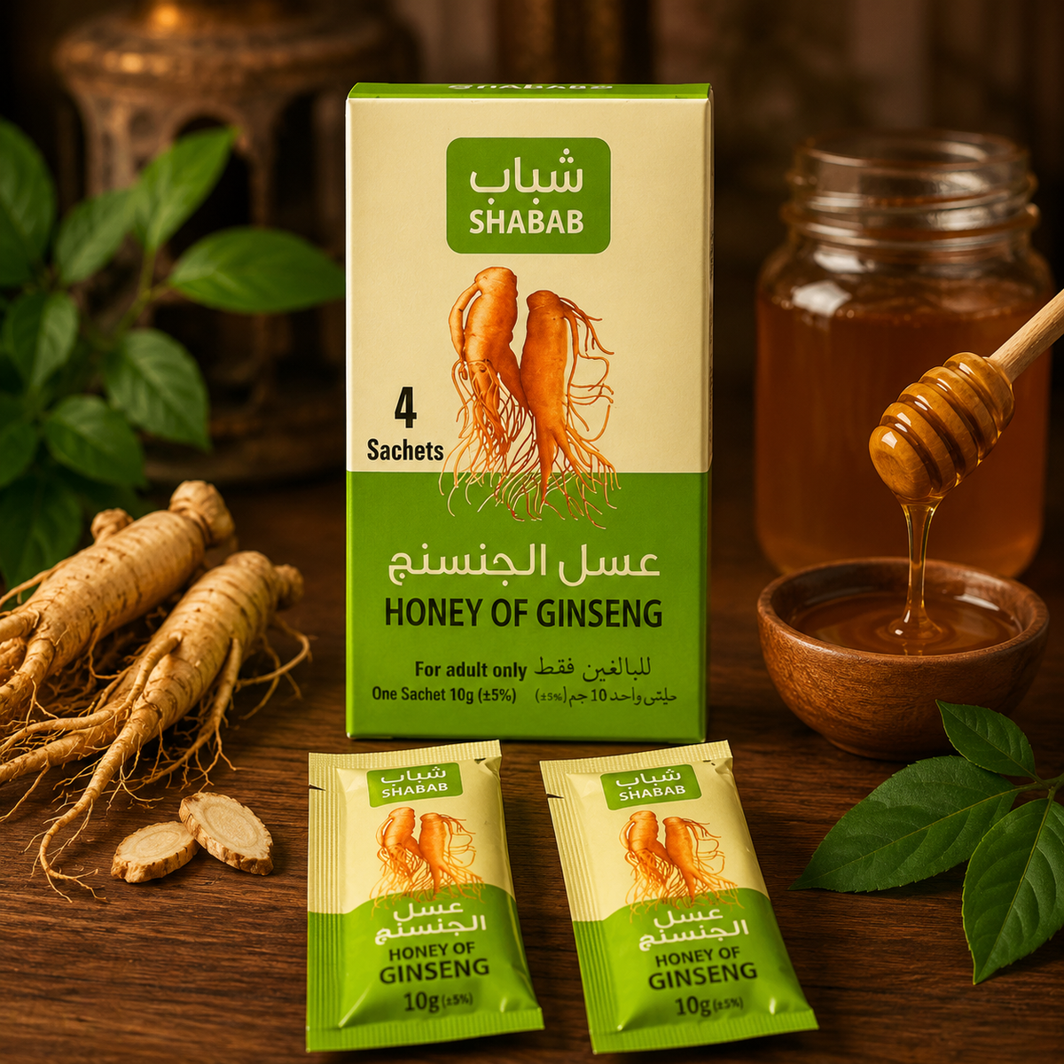 Original Shabab Honey of Ginseng 4 Sachets (10g Each) | Imported from Kuwait | Premium Ginseng Honey | Apki Dukaan